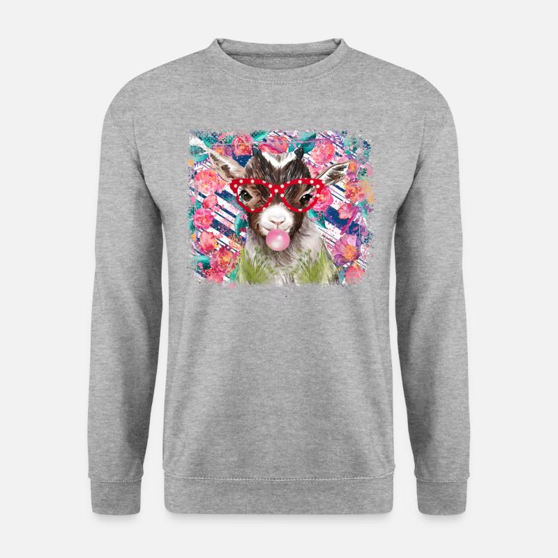 Ziege mit Brille - Unisex Pullover - Weißgrau meliert