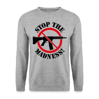 Stop The Madness! (Waffenverbot Verbotsschild 2C) - Unisex Pullover - Weißgrau meliert - Vorne - Alina (178cm) & Michal (187cm)