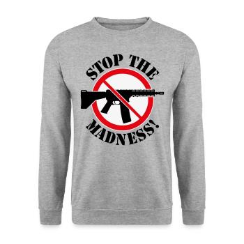 Stop The Madness! (Waffenverbot Verbotsschild 3C) - Unisex Pullover - Weißgrau meliert - Vorne - Alina (178cm) & Michal (187cm)