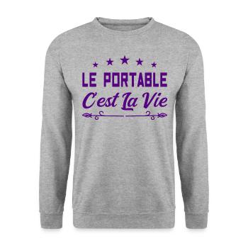 Le portable c est la vie - Sweat-shirt Unisexe - gris chiné - Devant - Alina (178cm) & Michal (187cm)