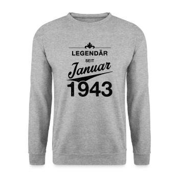 80. Geburtstag Legendär Januar 1943 Jahrgang 43 - Unisex Pullover - Weißgrau meliert - Vorne - Alina (178cm) & Michal (187cm)