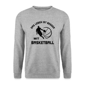 La vie est meilleure avec le basketball en disant cadeau - Sweat-shirt Unisexe - gris chiné - Devant - Alina (178cm) & Michal (187cm)
