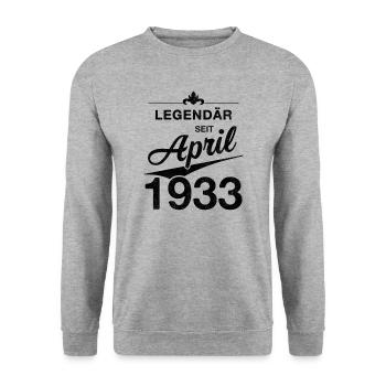 90. Geburtstag Legendär April 1933 Jahrgang 33 - Unisex Pullover - Weißgrau meliert - Vorne - Alina (178cm) & Michal (187cm)