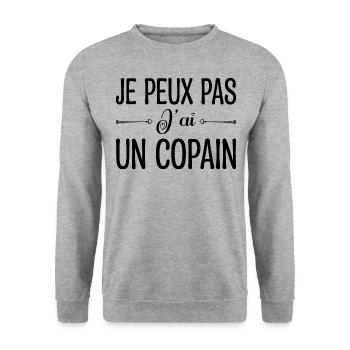 Je peux pas j'ai un copain. cadeau copain, copine. - Sweat-shirt Unisexe - gris chiné - Devant - Alina (178cm) & Michal (187cm)