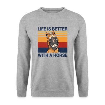 Life is better with horse rider design - Unisex Sweatshirt - salt & pepper - Front - Alina (178cm) & Michal (187cm)