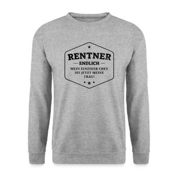 Rente 2023 meine Frau ist Chef Endlich Ruhestand - Unisex Pullover - Weißgrau meliert - Vorne - Alina (178cm) & Michal (187cm)