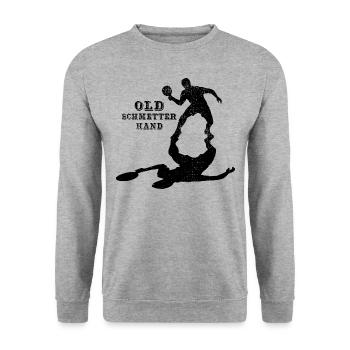Old Schmetterhand Tischtennis Schmetterball - Unisex Pullover - Weißgrau meliert - Vorne - Alina (178cm) & Michal (187cm)