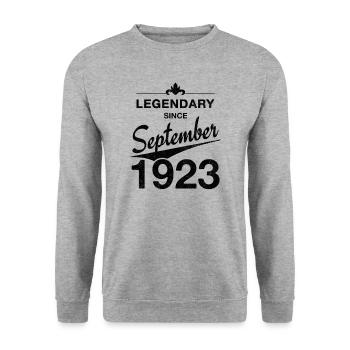 100 Geburtstag Legendär September 1923 Jahrgang 23 - Unisex Pullover - Weißgrau meliert - Vorne - Alina (178cm) & Michal (187cm)
