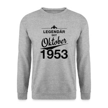 70. Geburtstag Legendär Oktober 1953 Jahrgang 53 - Unisex Pullover - Weißgrau meliert - Vorne - Alina (178cm) & Michal (187cm)
