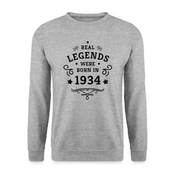 90. Geburtstag Legenden sind Jahrgang 1934 geboren - Unisex Pullover - Weißgrau meliert - Vorne - Alina (178cm) & Michal (187cm)