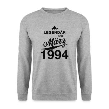 30. Geburtstag Legendär März 1994 Jahrgang 94 - Unisex Pullover - Weißgrau meliert - Vorne - Alina (178cm) & Michal (187cm)
