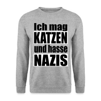 mag Katzen hasse Nazis - Unisex Pullover - Weißgrau meliert - Vorne - Alina (178cm) & Michal (187cm)