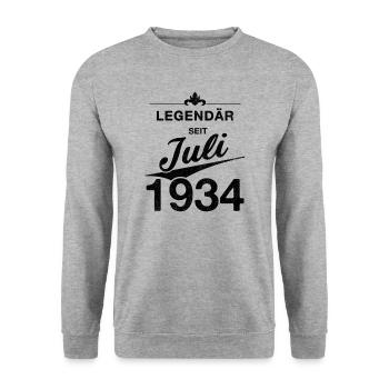 90th Birthday Legendary since July 1934 Volume 34 - Unisex Sweatshirt - salt & pepper - Front - Alina (178cm) & Michal (187cm)