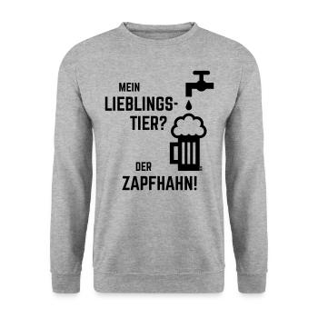 Mein Lieblingstier? Der Zapfhahn! (Bier / Black) - Unisex Pullover - Weißgrau meliert - Vorne - Alina (178cm) & Michal (187cm)