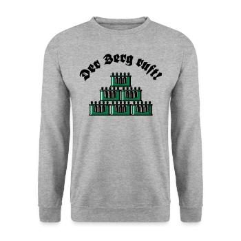 Der Berg Ruft! (Bier / Bierkästen / Grün / Old) - Unisex Pullover - Weißgrau meliert - Vorne - Alina (178cm) & Michal (187cm)