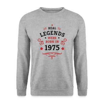 50e anniversaire Les légendes sont nées en 1975 - Sweat-shirt Unisexe - gris chiné - Devant - Alina (178cm) & Michal (187cm)
