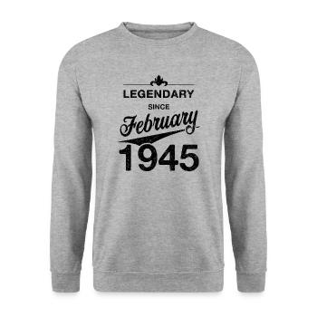 80th Birthday Legendary February 1945 Vintage 45 - Unisex Sweatshirt - salt & pepper - Front - Alina (178cm) & Michal (187cm)