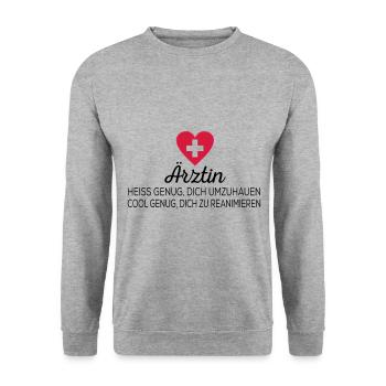 Ärztin - Unisex Pullover - Weißgrau meliert - Vorne - Alina (178cm) & Michal (187cm)