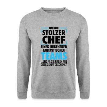 Ich bin stolzer Chef eines ungeheuer fantastischen - Unisex Pullover - Weißgrau meliert - Vorne - Alina (178cm) & Michal (187cm)