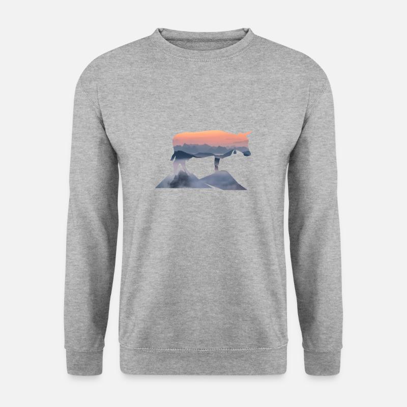 Kuh Berge Alpen Wandern Klettern Geschenk - Unisex Pullover - Weißgrau meliert