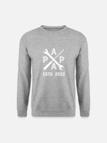 Vintage Papa Handwerker Baby Est 2022 Geschenk - Unisex Pullover - Weißgrau meliert