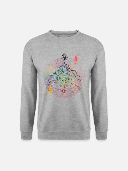 Meditation Buddhismus psychedelisch Om Rave Goa - Unisex Pullover - Weißgrau meliert