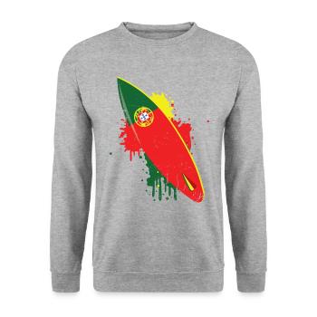 Surfbrett Vintage Mit Portugal Flagge - Surf - Unisex Pullover - Weißgrau meliert - Vorne - Alina (178cm) & Michal (187cm)