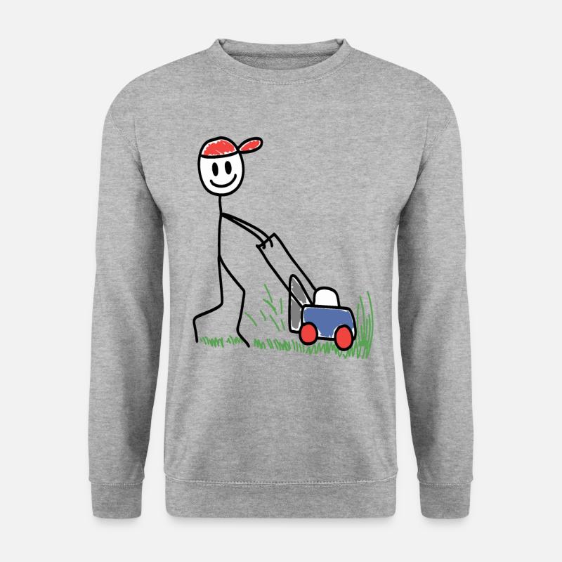 Rasenmäher Doodle - Gartenarbeit - Unisex Pullover - Weißgrau meliert