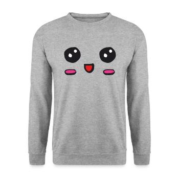 kawaii face with an open smile - Unisex Sweatshirt - salt & pepper - Front - Alina (178cm) & Michal (187cm)