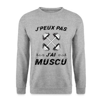 J peux pas j ai muscu - Sweat-shirt Unisexe - gris chiné - Devant - Alina (178cm) & Michal (187cm)