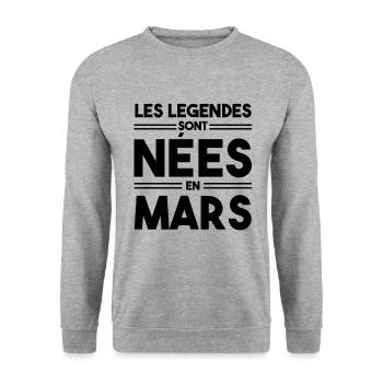 Légende née en mars - Sweat-shirt Unisexe - gris chiné - Devant - Alina (178cm) & Michal (187cm)