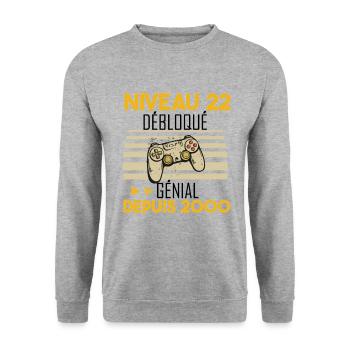 niveau 22 débloqué génial depuis 2000 - Sweat-shirt Unisexe - gris chiné - Devant - Alina (178cm) & Michal (187cm)