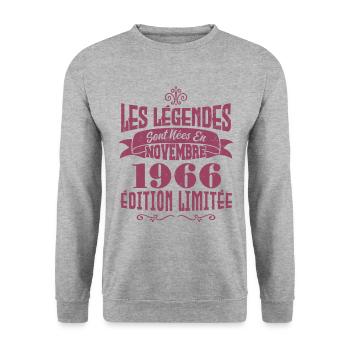 Les légendes sont nées en novembre 1966 Annive - Sweat-shirt Unisexe - gris chiné - Devant - Alina (178cm) & Michal (187cm)