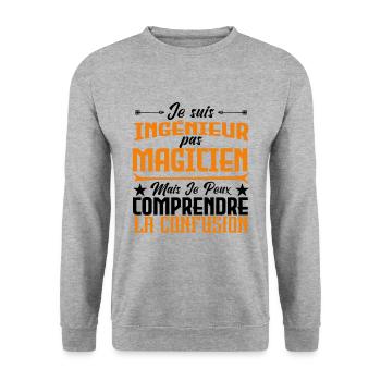 je suis Ingénieur pas magicien - Sweat-shirt Unisexe - gris chiné - Devant - Alina (178cm) & Michal (187cm)