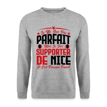 je ne suis pas parfait, supporteur de Nice . - Sweat-shirt Unisexe - gris chiné - Devant - Alina (178cm) & Michal (187cm)