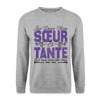 J'ai deux titres Sœur et tante. Cadeau soeur. - Sweat-shirt Unisexe - gris chiné - Devant - Alina (178cm) & Michal (187cm)