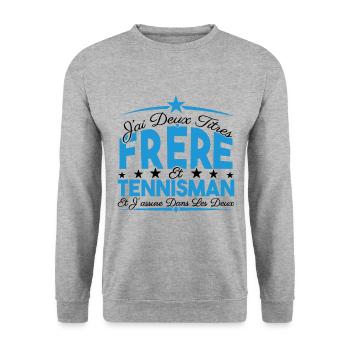 J'ai deux titres frère et Tennisman. Cadeau frère. - Sweat-shirt Unisexe - gris chiné - Devant - Alina (178cm) & Michal (187cm)