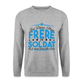 J'ai deux titres frère et Soldat. Cadeau. - Sweat-shirt Unisexe - gris chiné - Devant - Alina (178cm) & Michal (187cm)