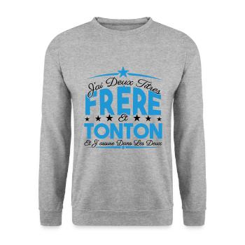 J'ai deux titres frère et Tonton. Cadeau frère. - Sweat-shirt Unisexe - gris chiné - Devant - Alina (178cm) & Michal (187cm)