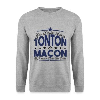 J'ai deux titres tonton et Maçon. Cadeau tonton. - Sweat-shirt Unisexe - gris chiné - Devant - Alina (178cm) & Michal (187cm)