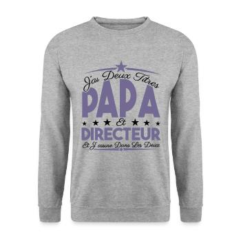 J'ai deux titres Papa et directeur, Cadeau Papa. - Sweat-shirt Unisexe - gris chiné - Devant - Alina (178cm) & Michal (187cm)