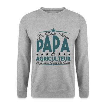 J'ai deux titres Papa et Agriculteur, Cadeau Papa. - Sweat-shirt Unisexe - gris chiné - Devant - Alina (178cm) & Michal (187cm)