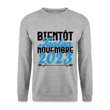 Annonce grossesse. bientôt Tonton Novembre 2023. - Sweat-shirt Unisexe - gris chiné - Devant - Alina (178cm) & Michal (187cm)