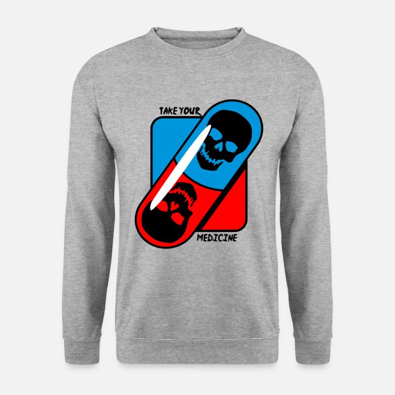 Nimm - deine - Medizin - Totenkopf - Unisex Pullover - Weißgrau meliert
