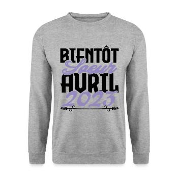 Annonce grossesse. bientôt Sœur Avril 2023.soeur - Sweat-shirt Unisexe - gris chiné - Devant - Alina (178cm) & Michal (187cm)