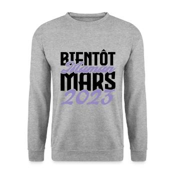 Annonce grossesse. bientôt Maman Mars 2023.maman - Sweat-shirt Unisexe - gris chiné - Devant - Alina (178cm) & Michal (187cm)