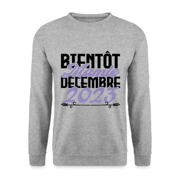 Annonce grossesse. bientôt Mamie Décembre 2023. - Sweat-shirt Unisexe - gris chiné - Devant - Alina (178cm) & Michal (187cm)