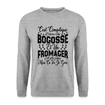c'est compliqué d'être un Bogosse et un Fromager. - Sweat-shirt Unisexe - gris chiné - Devant - Alina (178cm) & Michal (187cm)