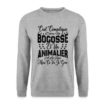 c'est compliqué d'être un Bogosse et un Animalier. - Sweat-shirt Unisexe - gris chiné - Devant - Alina (178cm) & Michal (187cm)