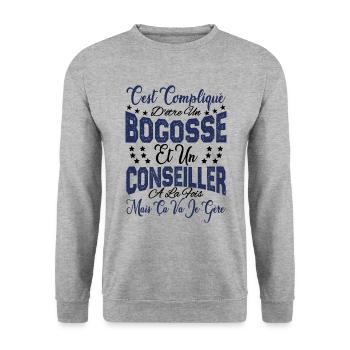 c'est compliqué d'être un Bogosse et un Conseiller - Sweat-shirt Unisexe - gris chiné - Devant - Alina (178cm) & Michal (187cm)
